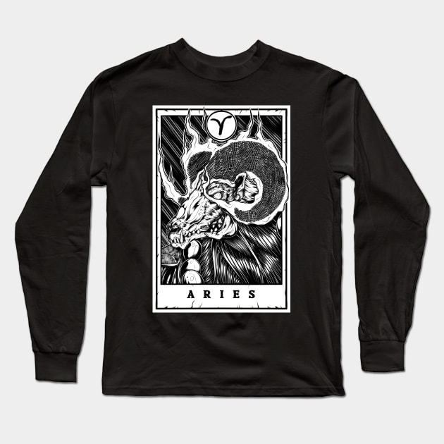 Aries Zodiac Tarot Long Sleeve T-Shirt by Scottconnick